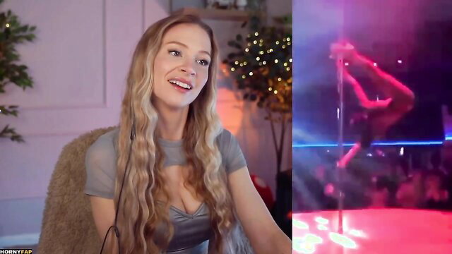 Bebahan Milfylicious smiling in sheer dress, pole dancer inset