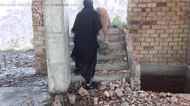 Muslim wife in hijab with bare ass climbs stairs, humiliating soldier