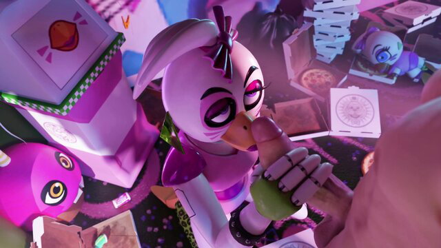 Glamrock Chica Foxy sucking cock in pizza parlor 4K