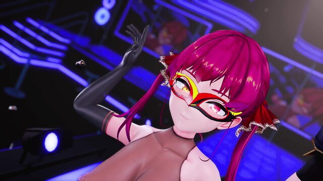 Marine Noel hentai idol in sexy gloves and mask, teasing pose