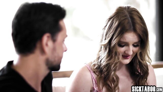 Eliza Eves comforted by stepdad in tight pink top, big tits closeup