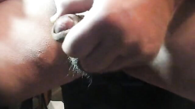 Mature grandpa's uncut cock closeup solo wank handjob