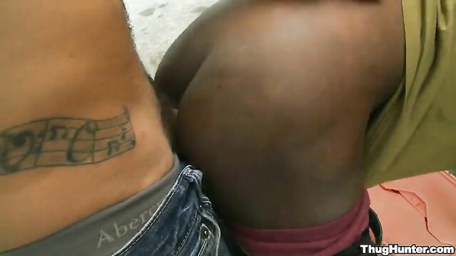 Tattooed white guy grinds on thick black ass in jeans, ThugHunter