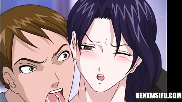 HentaiSifu Problematic Wife: Brunette and black-haired hentai babes in intense yuri face-closeup