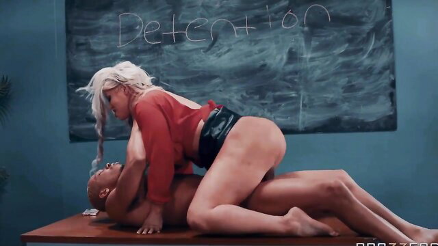 Blonde teacher rides black student cock hard in detention