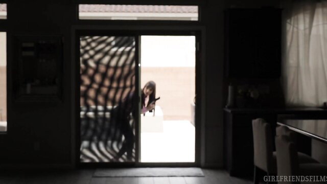 Keira Croft lurking seductively at open door in Lesbian Crime Stories 4