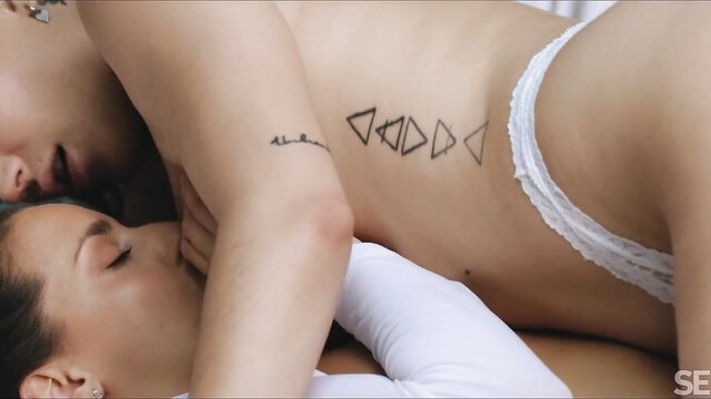 Ada Lapiedra in intimate lesbian embrace, lingerie, SexArt