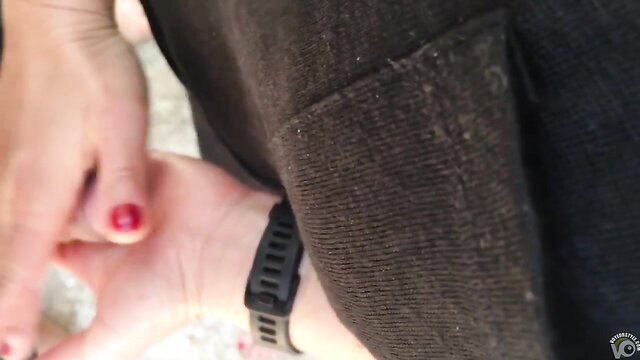 Mom's red nails tug stranger's small dick hard closeup