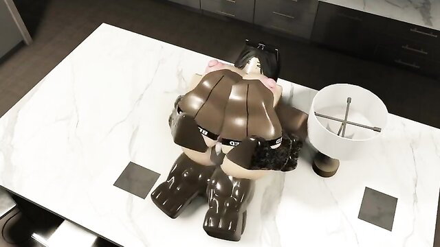 Asian wife big ass bent over kitchen table fucked by BBC