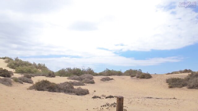 Porn Lily in desert dunes adventure, sandy outdoor tease