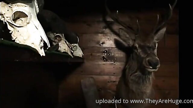 Eerie skull and deer head decor in dim adult video thumbnail