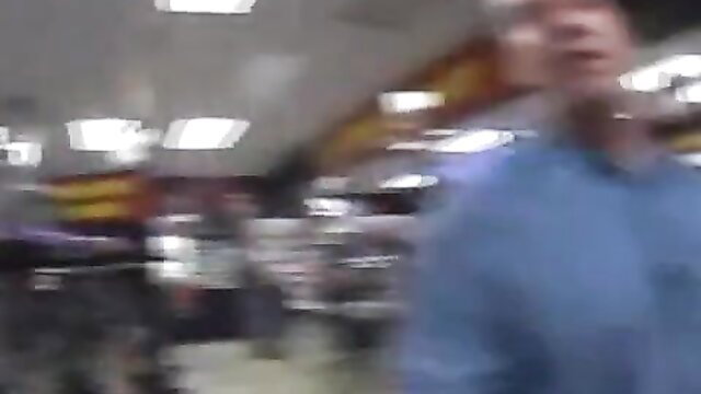 Ava Devine midnight prowl in store, blue shirt tease