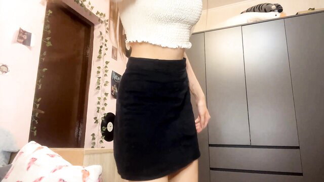Merleneyafai shy 18yo teen in white crop top and black mini skirt