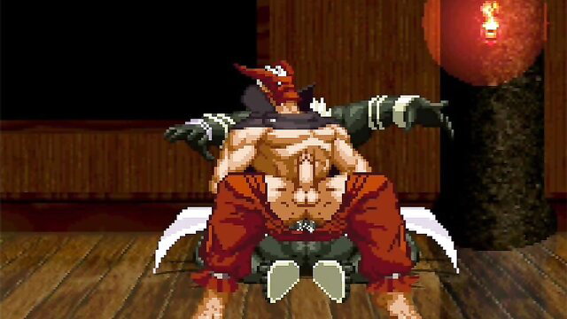 MUGEN Mukai X Grant muscular hentai hunk exposing huge erect cock solo