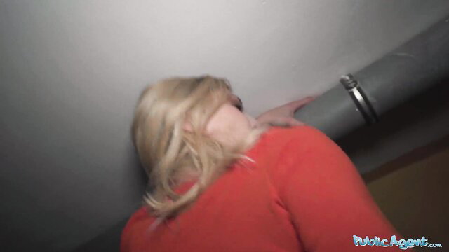 Musa Martina blonde bent over red top Public Agent public piss caught