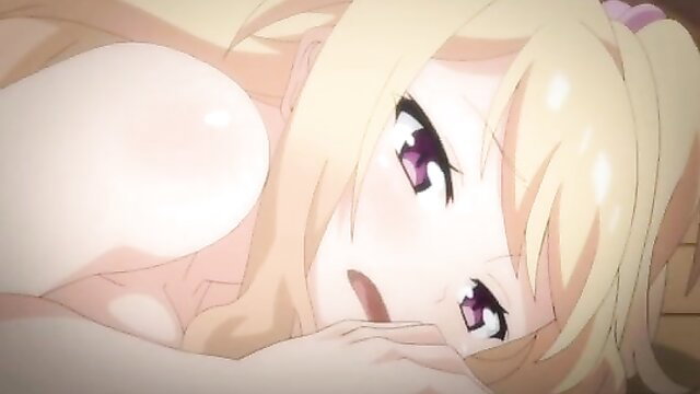 Blonde anime gal imouto with big tits, surprised expression in JAV hentai