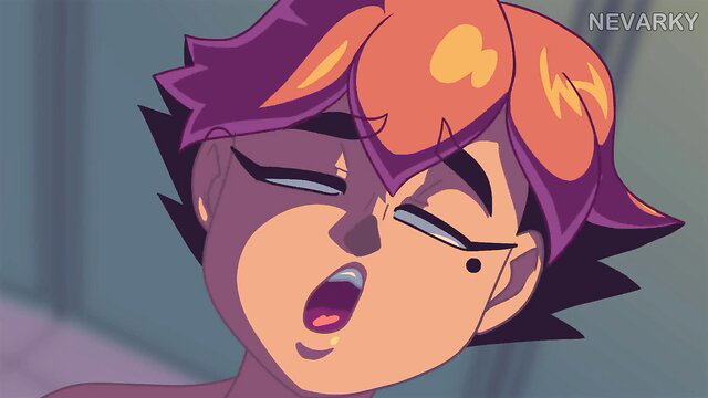 Purple-haired anime girl moaning in ecstasy, close-up POV face