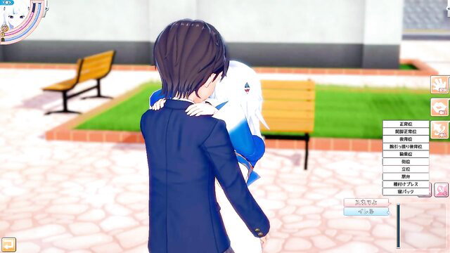 Koikatsu hentai guy hugs big tits Gawr Gura shark girl from behind