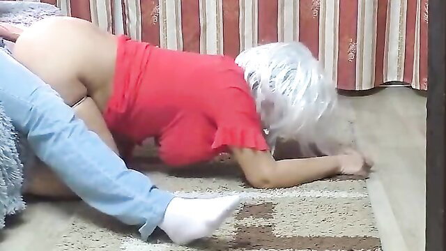 Blonde cougar in red sundress takes big ass pounding, loving it