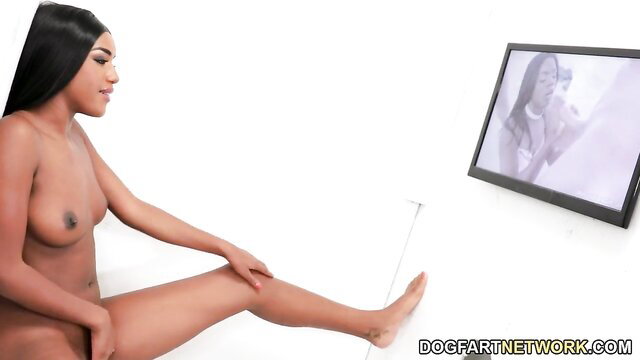 Ashley Aleigh nude watching gloryhole porn on TV, sexy legs spread