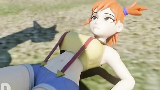 Sexy Misty Pokemon hentai lounging in suspenders and shorts