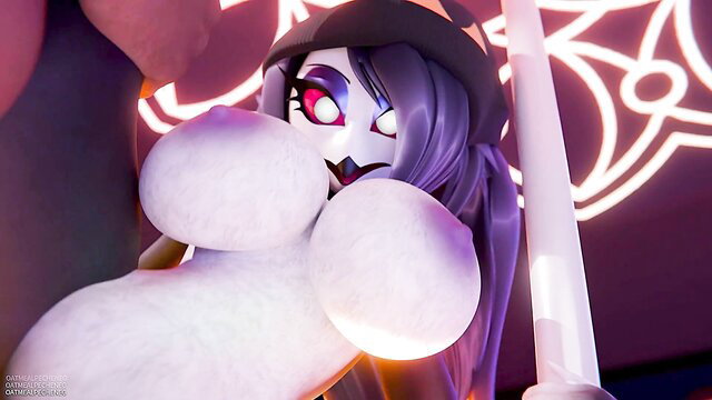 Octavia goth bunny girl with huge tits at neon club, topless tease