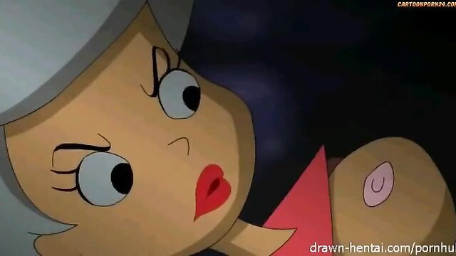 Judy Jetson hentai closeup with shocked eyes, red lips, white hair