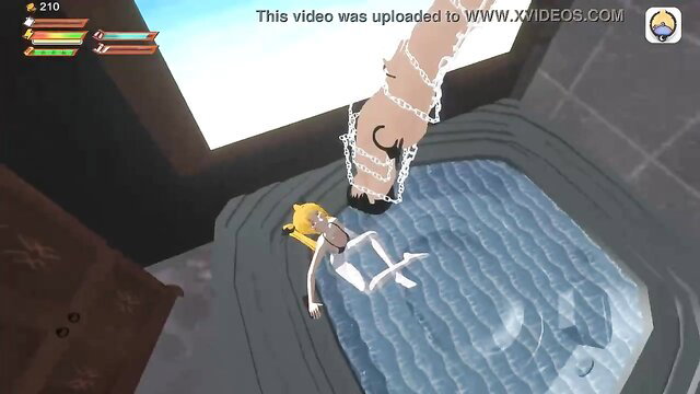 Seductive 3D anime vampire femdom drowning sub in piss whirlpool