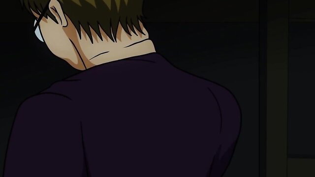 Anime futanari Chen back view in dark room, intense pose