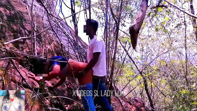 Amateur Indian couple outdoor sex, man fucking bent-over woman in forest