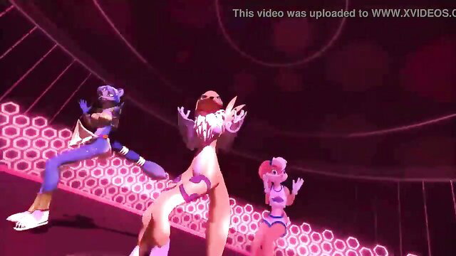 3D hentai fox and bunny girls dancing seductively in skimpy bikinis