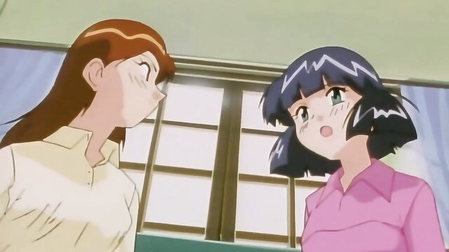 Two cute anime girls in school uniforms talking, blush faces