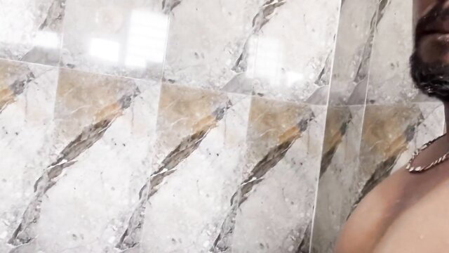 Apple Porn cougar in shower, nude with big tits, wet hairy pussy visible