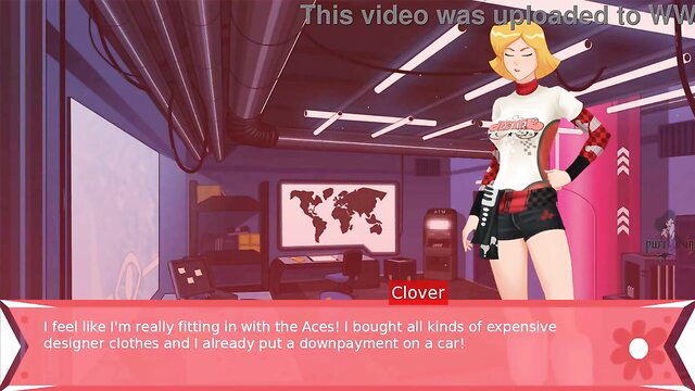 Blonde Totally Spies girl in sexy outfit flexing in anime hentai game
