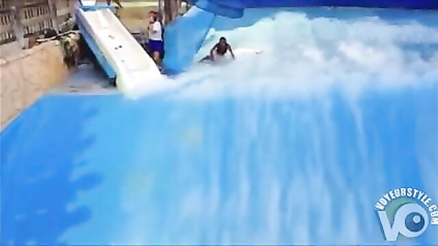 Cute bikini girls accidental flash on water slide ride