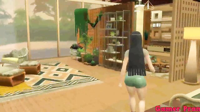 Hinata's big ass in tight green shorts from behind, Naruto hentai tease