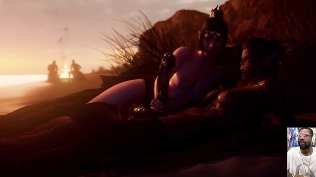 Shadowheart futa waifu with large cock gets ass fucked & cums loads on beach