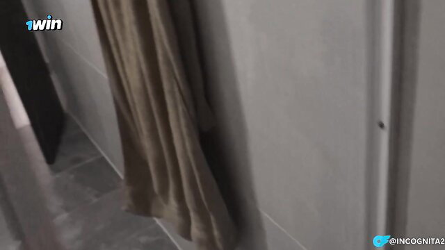 Sexy spic stepsister in steamy bathroom curtain tease