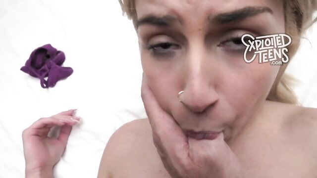 Hot blonde teen with purple panties in POV horny solo video