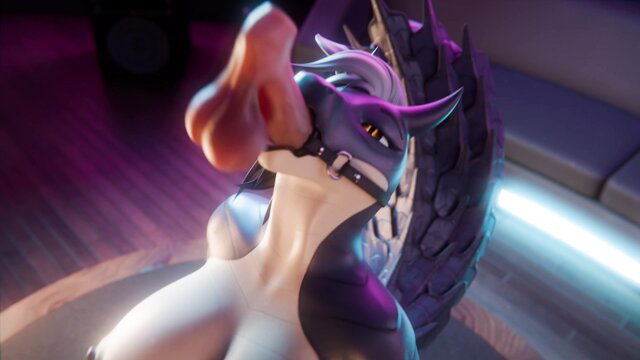 3D anthro dragon girl deepthroating cock in intense face fuck