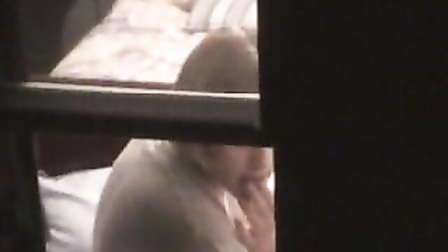 Blonde neighbor masturbates fingering clit while spying on erotic film