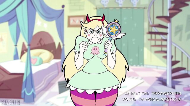 Blonde Star Butterfly hentai girl in green dress with wand, angry face