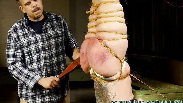 Fayth inverted bound, clamped, hooded, big ass spanked in Futilestruggles Part 4