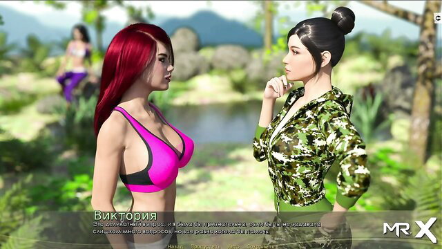 Redhead bikini girl seduces camo hottie in uncensored anime lake scene