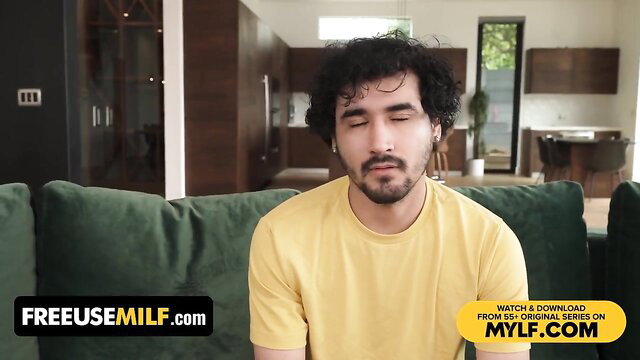 Lizzie Love in yellow tee on green couch freeuse stepmom thumbnail