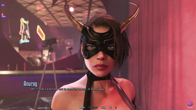 Horny Asian cartoon babe Anurag in demon mask teases topless