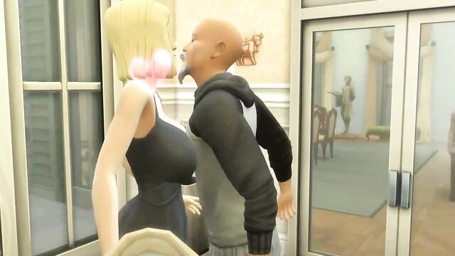 Blonde busty wife kisses bald black guy in cheating anal tease