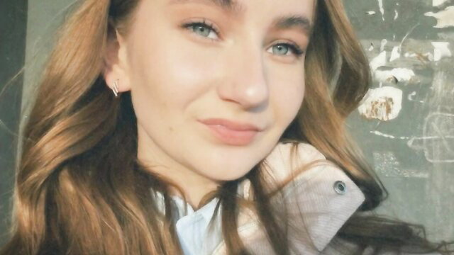 Cute teen sister in white blouse smiling closeup, amateur cum on thong tease