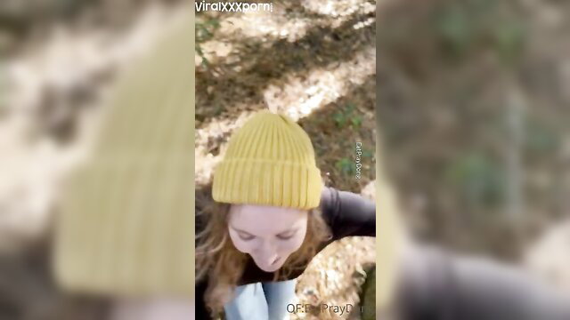 Eat Pray Dong in yellow beanie, freckled face closeup woods outdoor OnlyFans leak