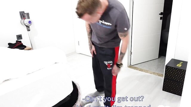 Maid stuck in doorway gets fucked hard by tattooed guy